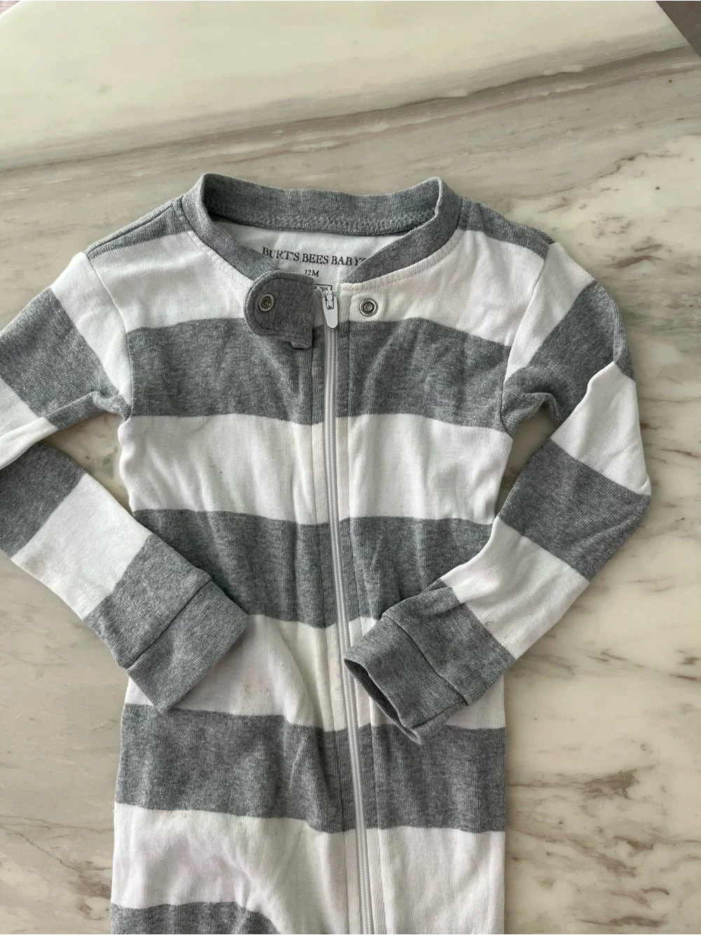 Burt's Bees Baby Gray & White Striped Footed One-Piece Pajamas